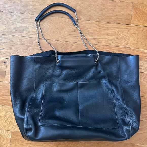 Sezane Handbags - Sezane Black Leather Tote with Chain Handles
